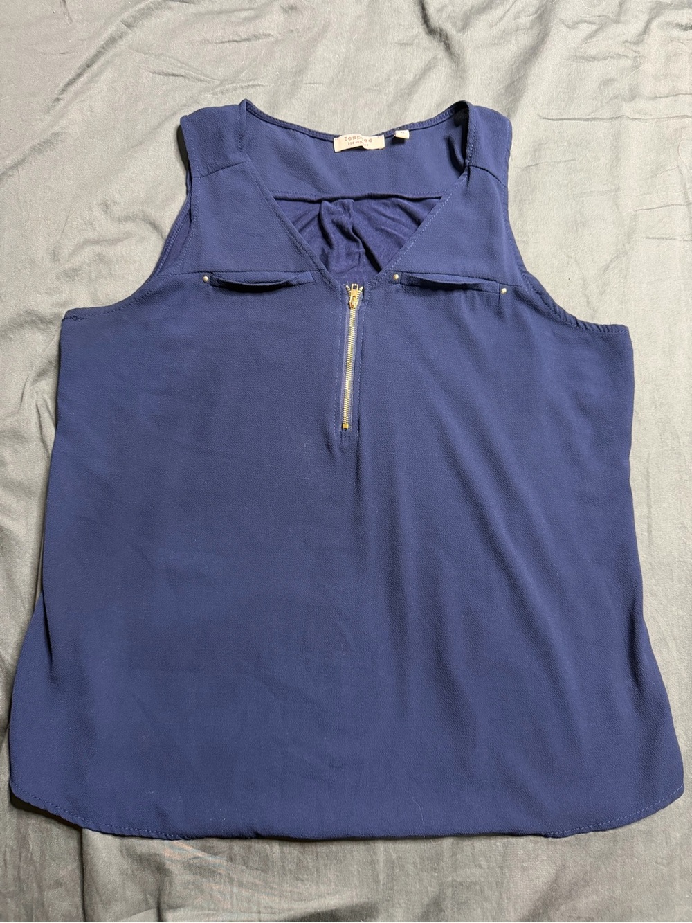 Tempted Royal Navy Zip-Front Sleeveless Tank